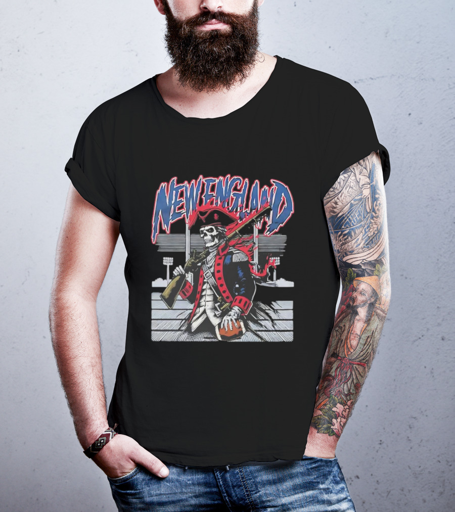 New England Patriots Skeleton With Musket And Football T-Shirt