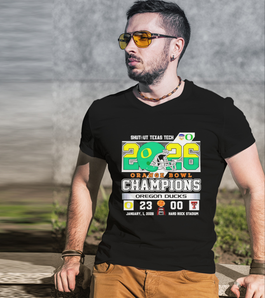 Oregon Ducks 2026 Orange Bowl Champions Shutout Texas Tech 23 0 T-Shirt