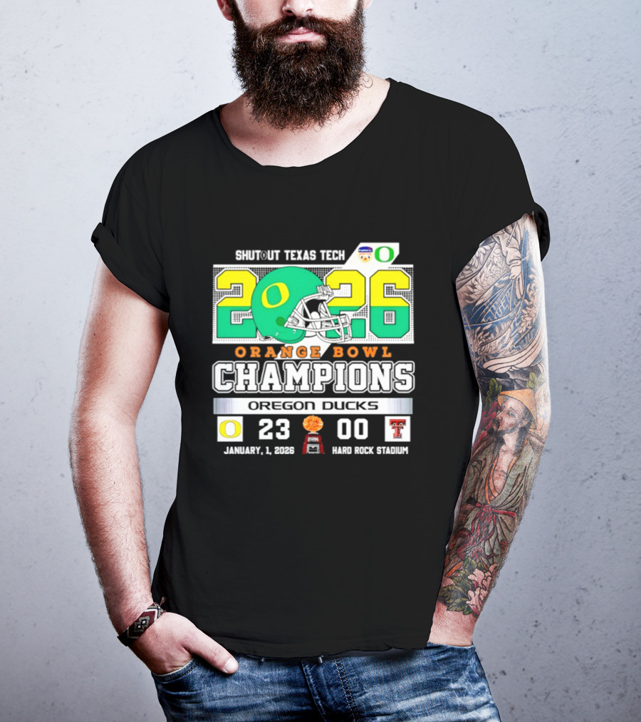 Oregon Ducks 2026 Orange Bowl Champions Shutout Texas Tech 23 0 T-Shirt