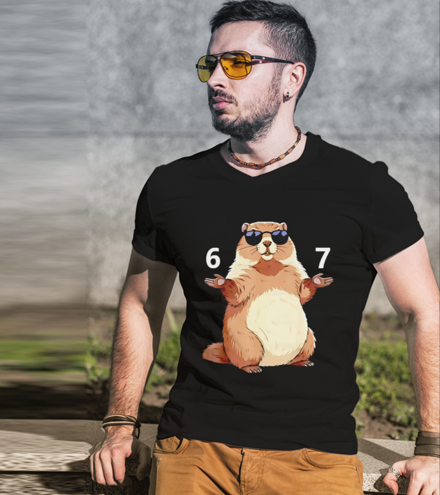 Groundhog Wearing Sunglasses 6 7 Six Seven Meme T-Shirt