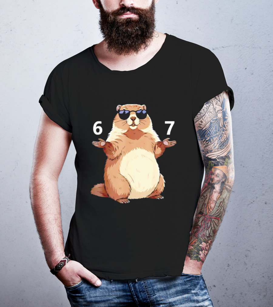 Groundhog Wearing Sunglasses 6 7 Six Seven Meme T-Shirt