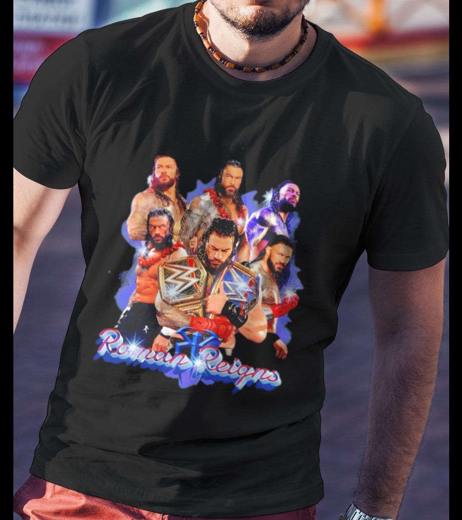 Roman Reigns WWE Champion Title Belt SmackDown Wrestling Montage T-Shirt