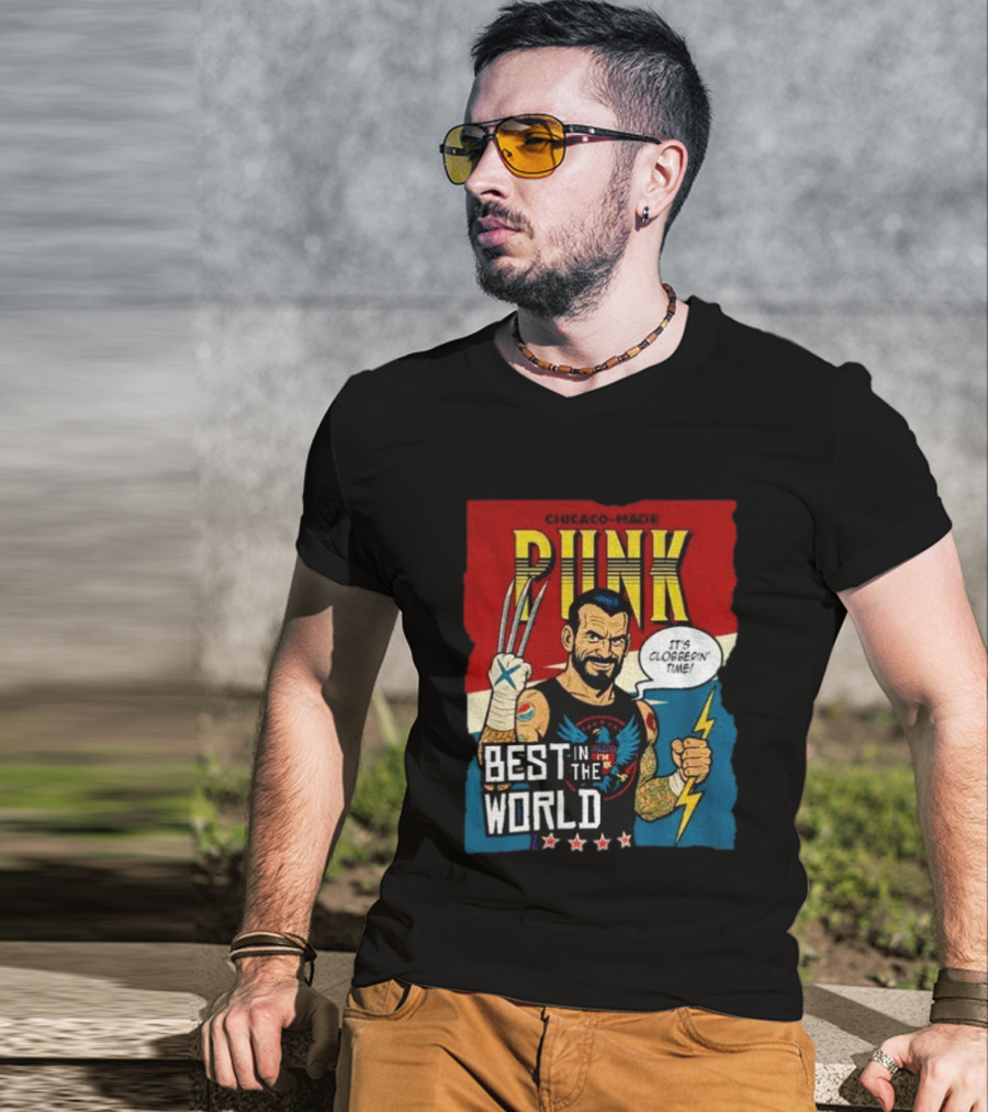 Chicago Made Punk It's Clobberin Time Best In The World Wolverine WWE T-Shirt