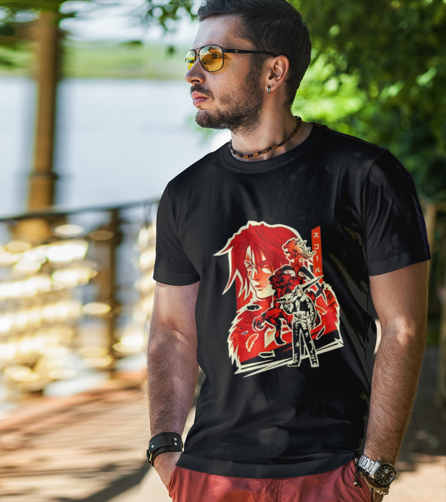 Squall Leonhart Final Fantasy Iconic Red Illustration With Katakana T-Shirt