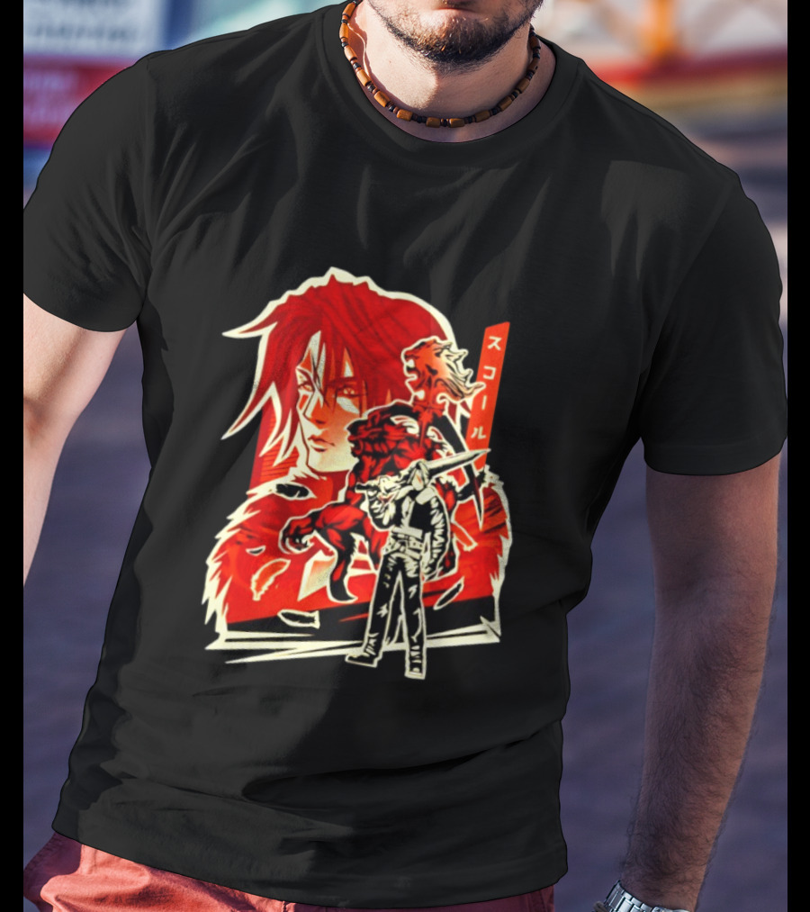 Squall Leonhart Final Fantasy Iconic Red Illustration With Katakana T-Shirt