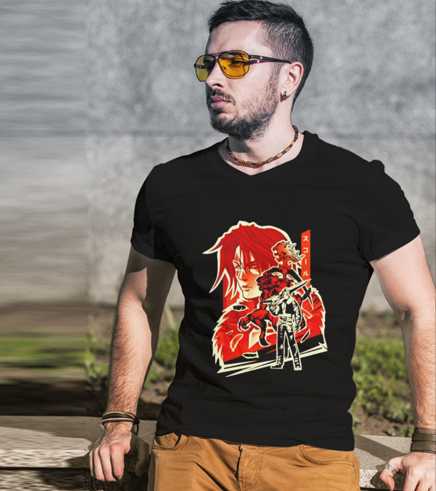 Squall Leonhart Final Fantasy Iconic Red Illustration With Katakana T-Shirt