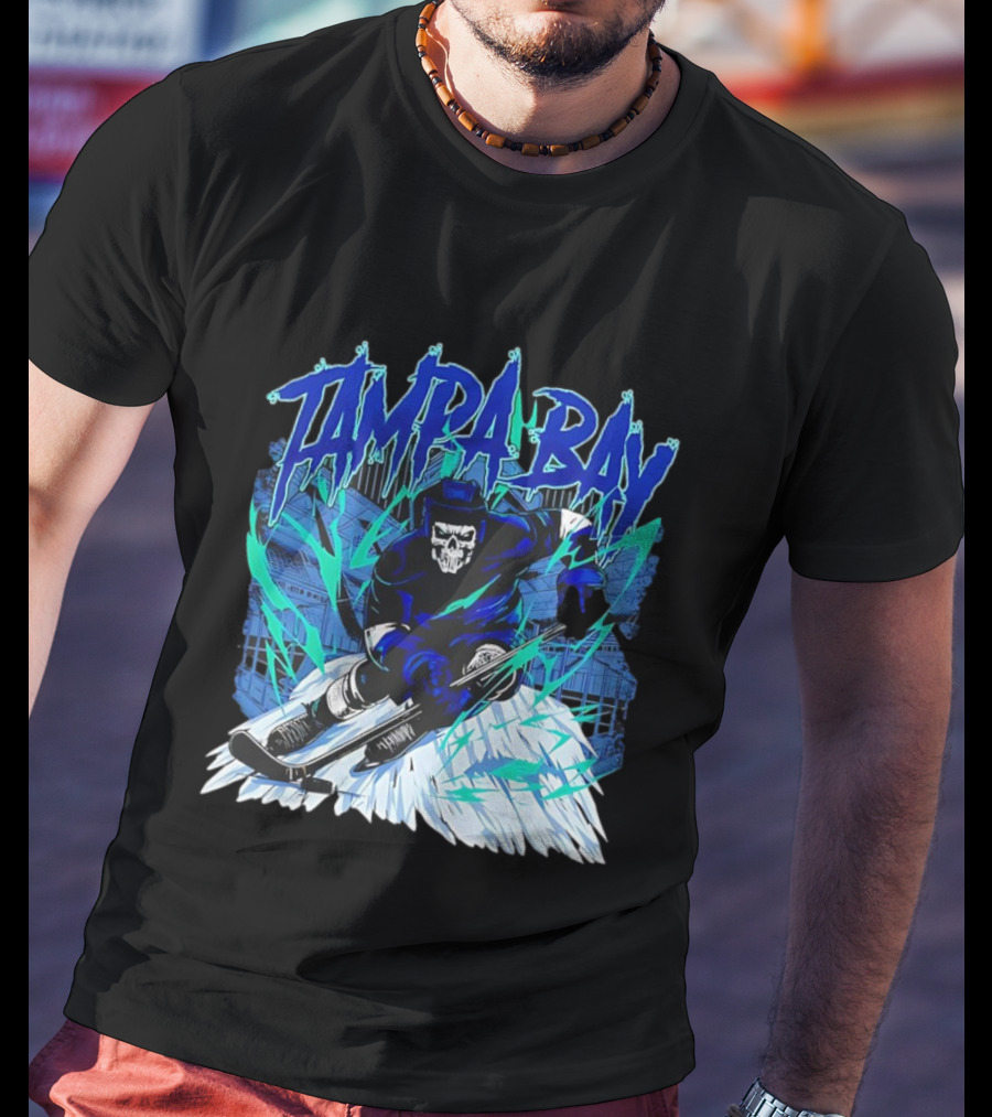 Tampa Bay Lightning Skeleton Hockey Player Action T-Shirt