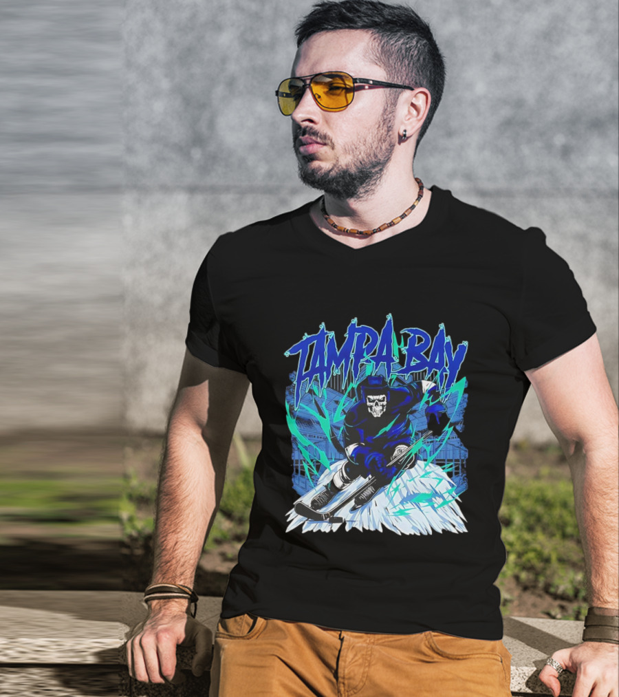Tampa Bay Lightning Skeleton Hockey Player Action T-Shirt