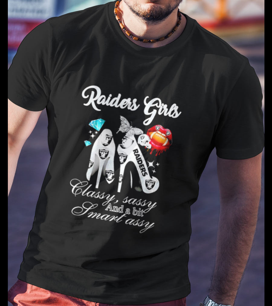 Raiders Girls Classy Sassy Smart Assy Diamond Encrusted Lips High Heels T-Shirt
