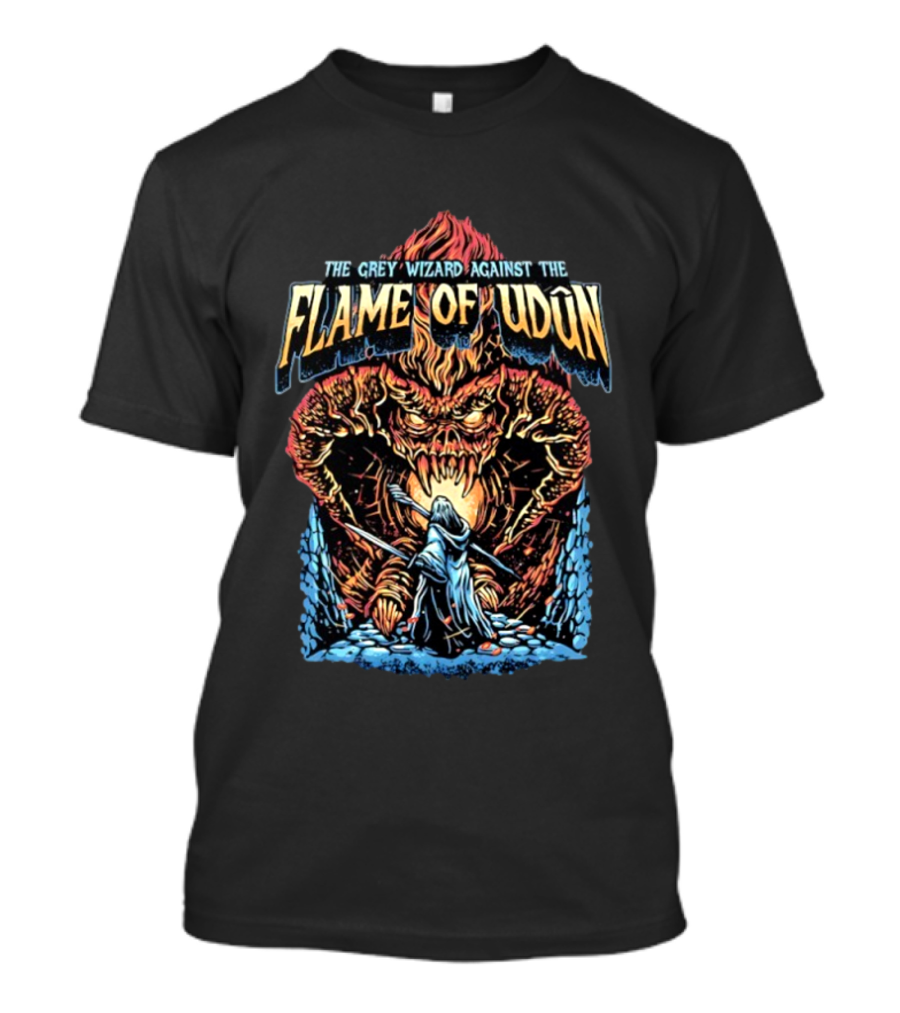 The Grey Wizard Against The Flame Of Udun Fantasy Adventure Scene T-Shirt