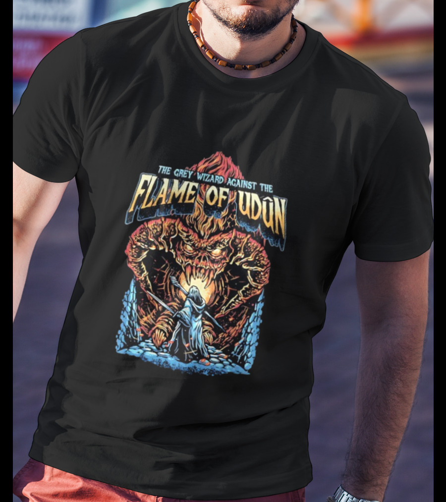 The Grey Wizard Against The Flame Of Udun Fantasy Adventure Scene T-Shirt