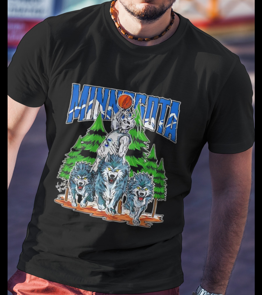 Minnesota Timberwolves Basketball Skeleton Wolves Forest Dunk T-Shirt