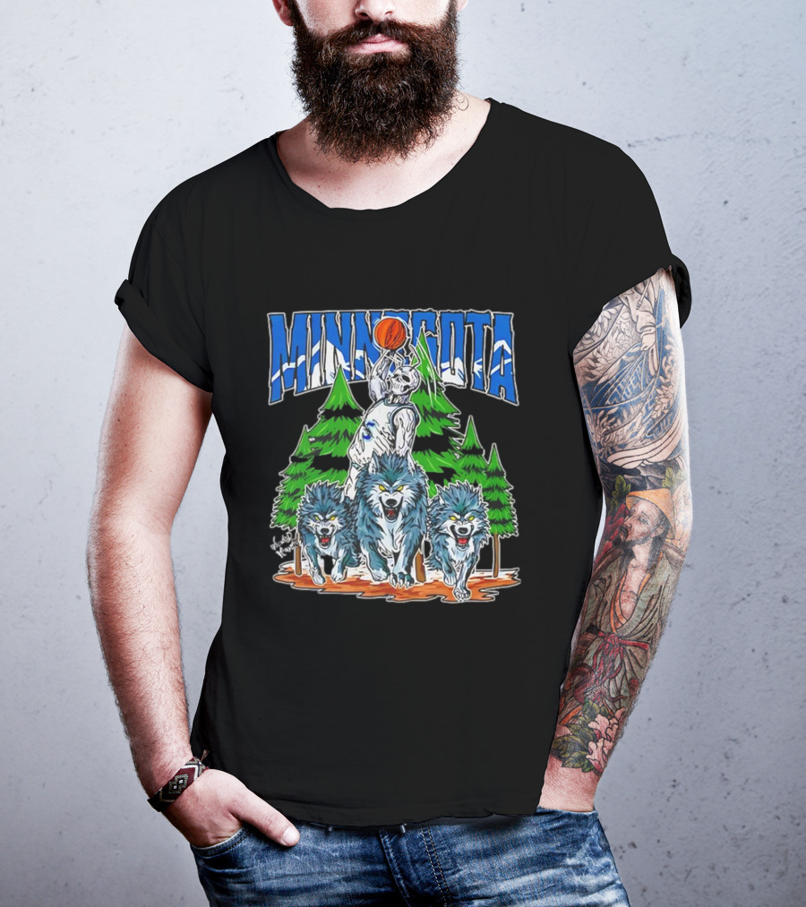 Minnesota Timberwolves Basketball Skeleton Wolves Forest Dunk T-Shirt