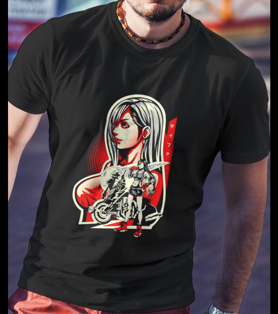 Tifa Lockhart Iconic Final Fantasy Character With Motorcycle And Katana T-Shirt