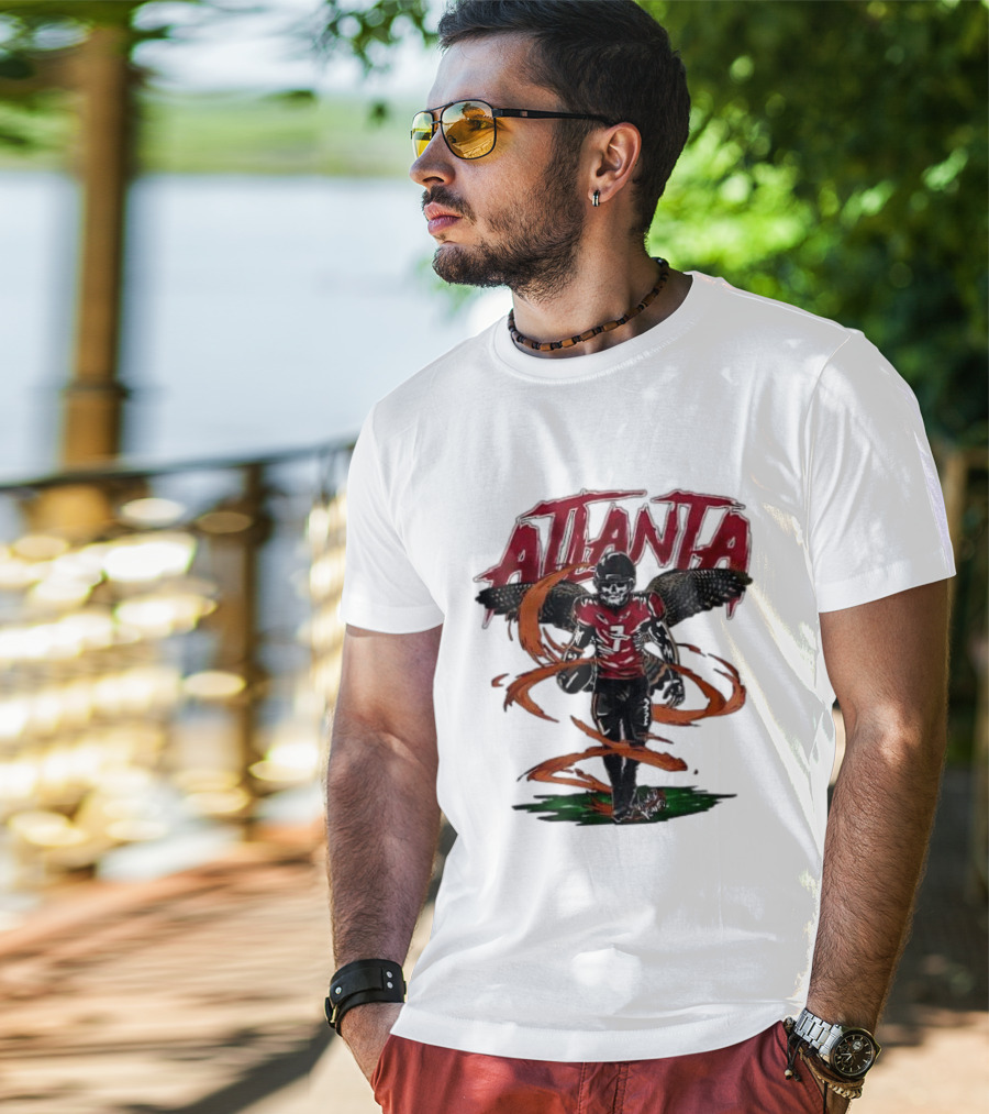 Atlanta Falcons Skeleton Football Player With Red Jersey And Wings T-Shirt