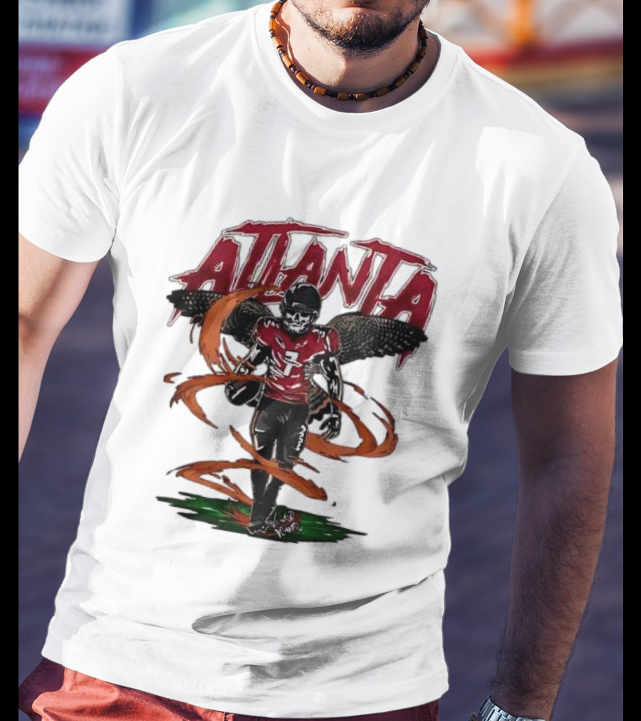 Atlanta Falcons Skeleton Football Player With Red Jersey And Wings T-Shirt