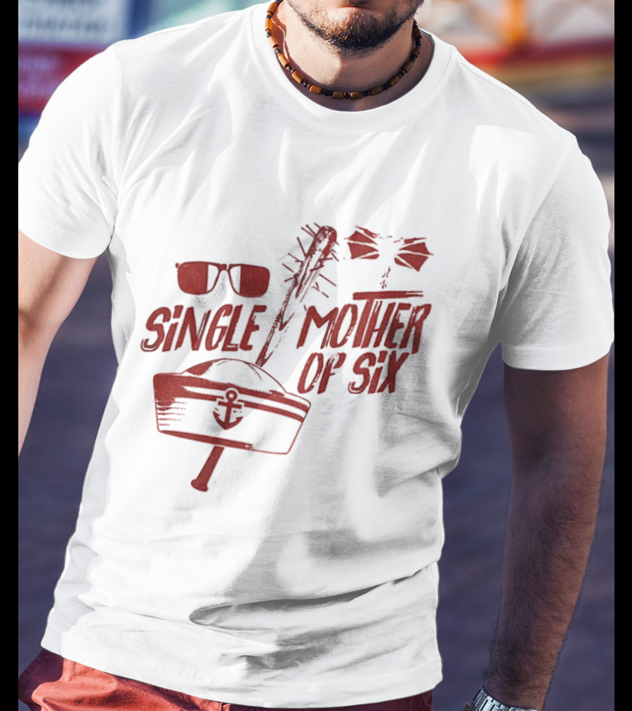Retro 80s Single Mother Of Six Baseball Bat Sunglasses Anchor T-Shirt