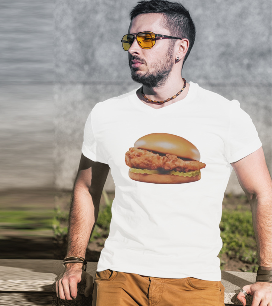 Crispy Chicken Hamburger Sandwich With Pickles T-Shirt