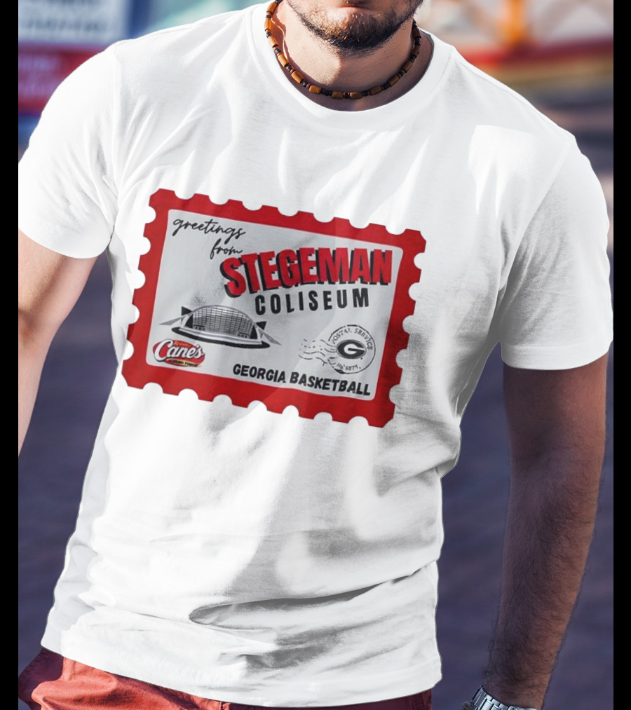 Greetings From Stegeman Coliseum Georgia Basketball Stamp Raising Cane's T-Shirt