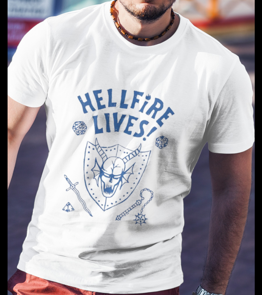 Hellfire Lives Metal Shield Skull Sword And Club T-Shirt