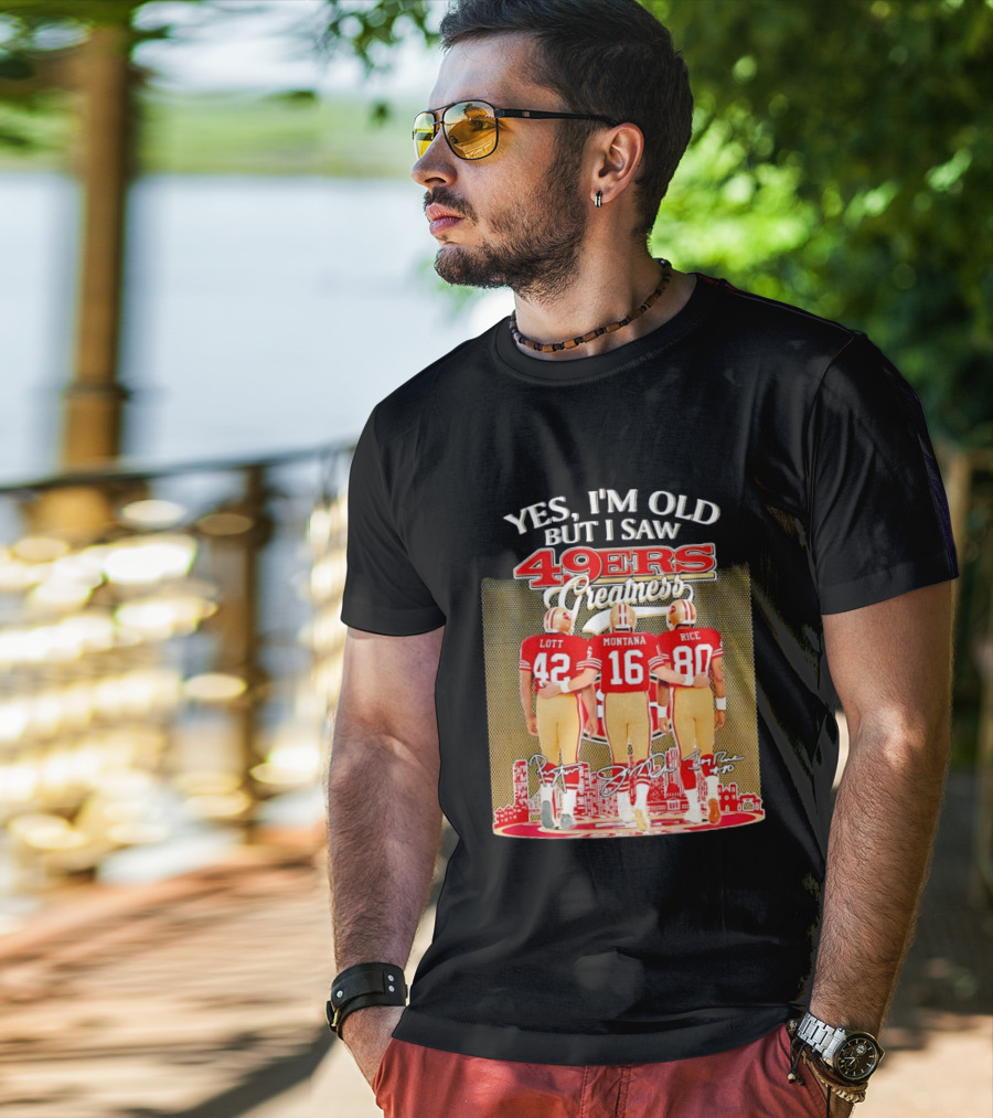 San Francisco 49ers Greatness City Skyline Lott Montana Rice Signatures T-Shirt