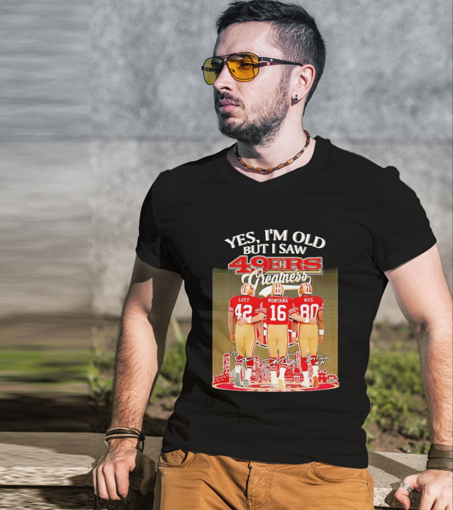 San Francisco 49ers Greatness City Skyline Lott Montana Rice Signatures T-Shirt