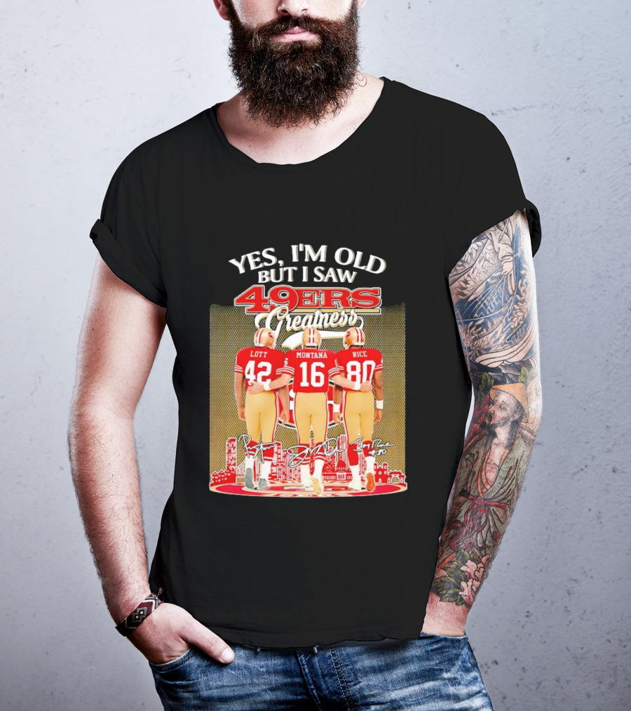 San Francisco 49ers Greatness City Skyline Lott Montana Rice Signatures T-Shirt