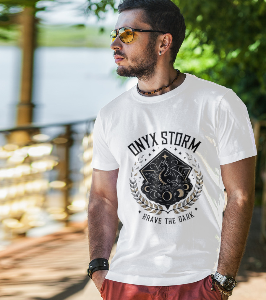 Onyx Storm Brave The Dark Lunar Phases And Celestial Symbols T-Shirt