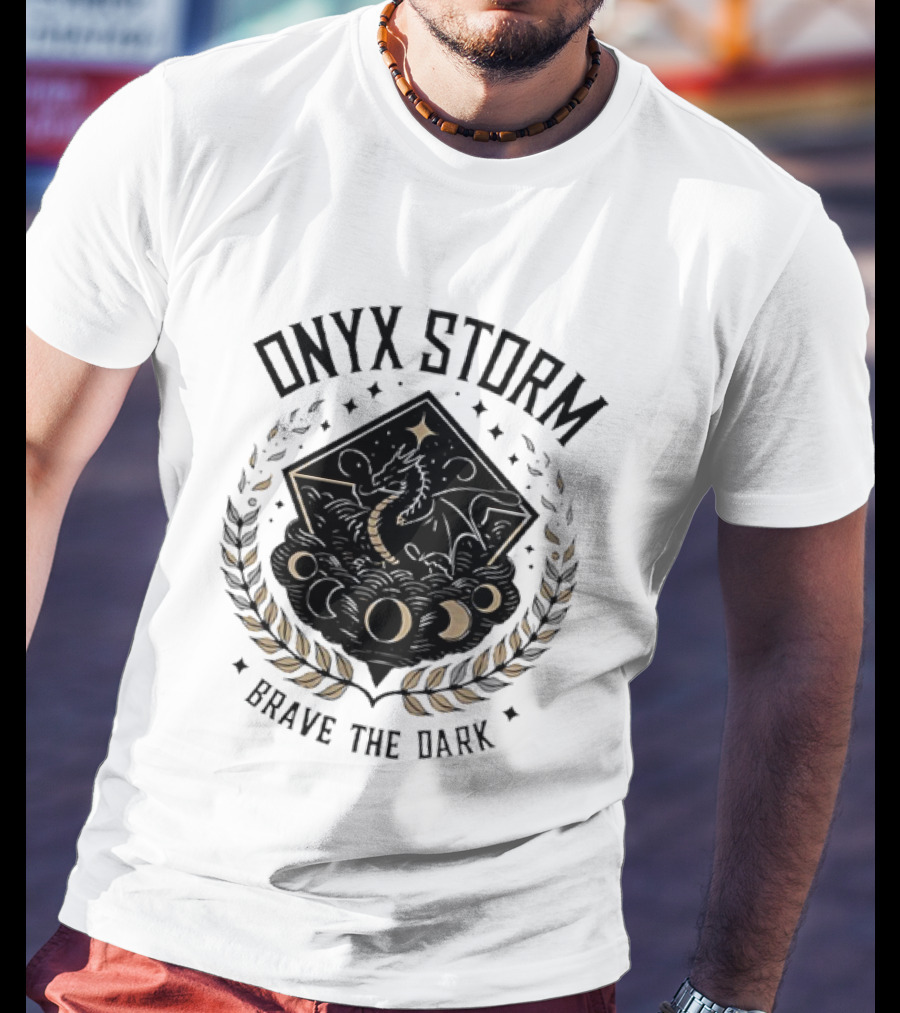 Onyx Storm Brave The Dark Lunar Phases And Celestial Symbols T-Shirt