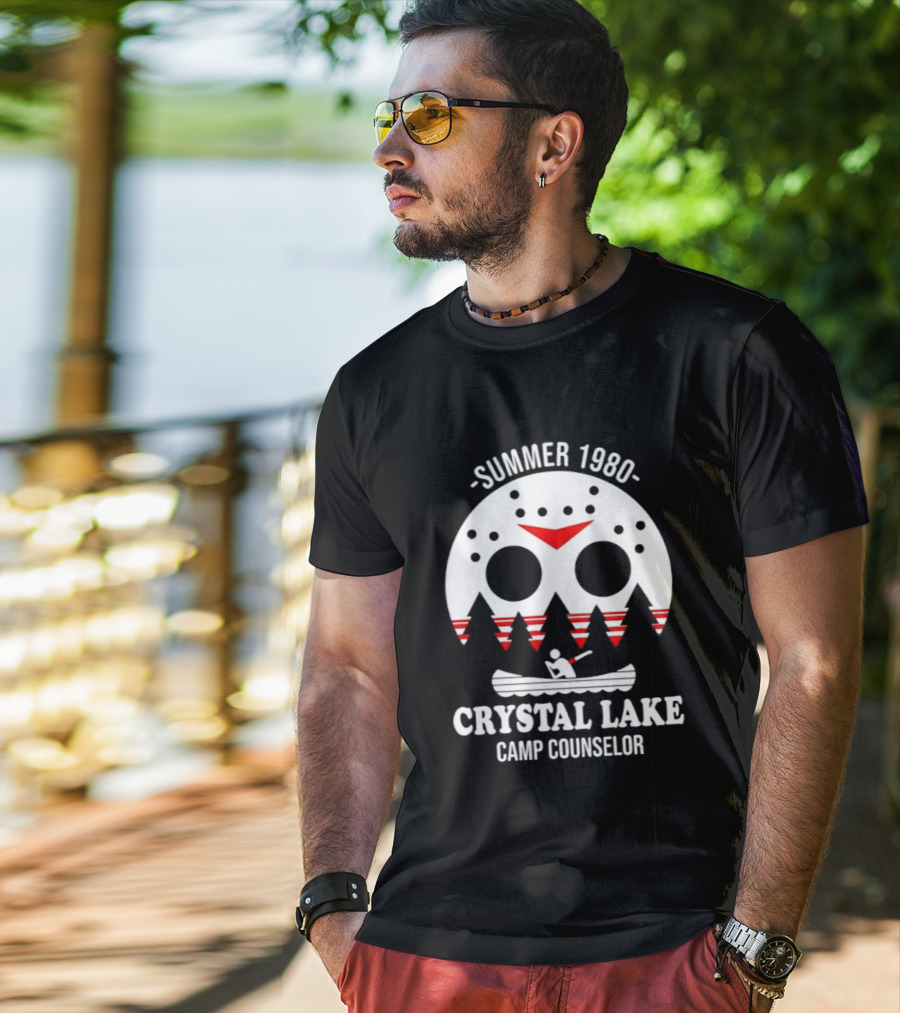 Jason Voorhees Summer 1980 Crystal Lake Camp Counselor Canoe Mask Retro Horror T-Shirt