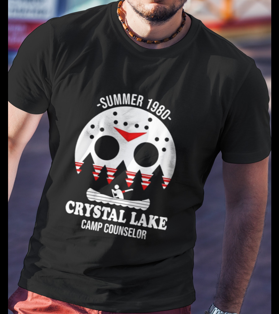 Jason Voorhees Summer 1980 Crystal Lake Camp Counselor Canoe Mask Retro Horror T-Shirt