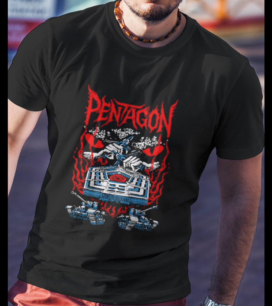 Pentagon Band Red Flames And Hearts T-Shirt