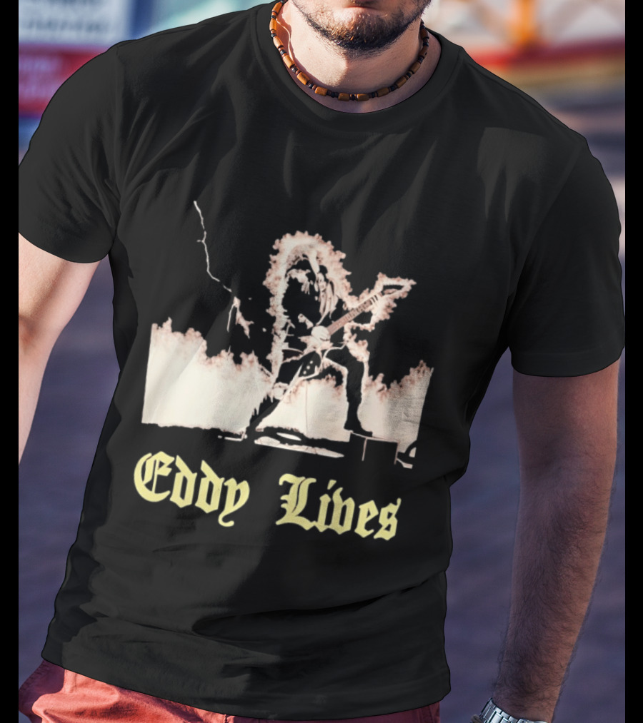 Eddy Lives Rock Music Guitar Flame Performance T-Shirt