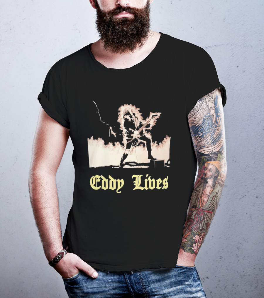 Eddy Lives Rock Music Guitar Flame Performance T-Shirt