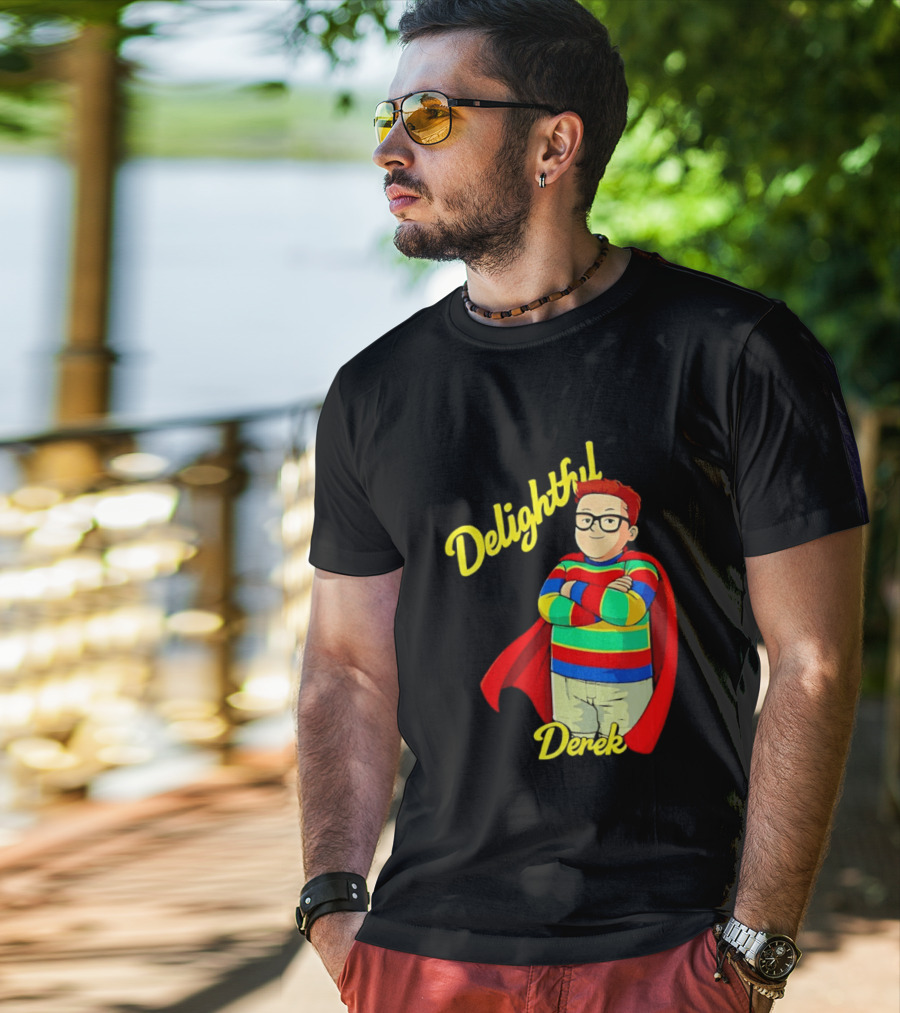 Delightful Derek Superhero With Cape And Stripes T-Shirt
