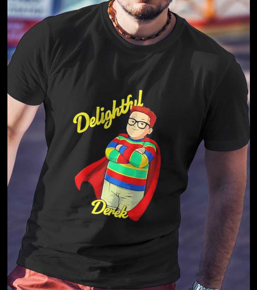 Delightful Derek Superhero With Cape And Stripes T-Shirt