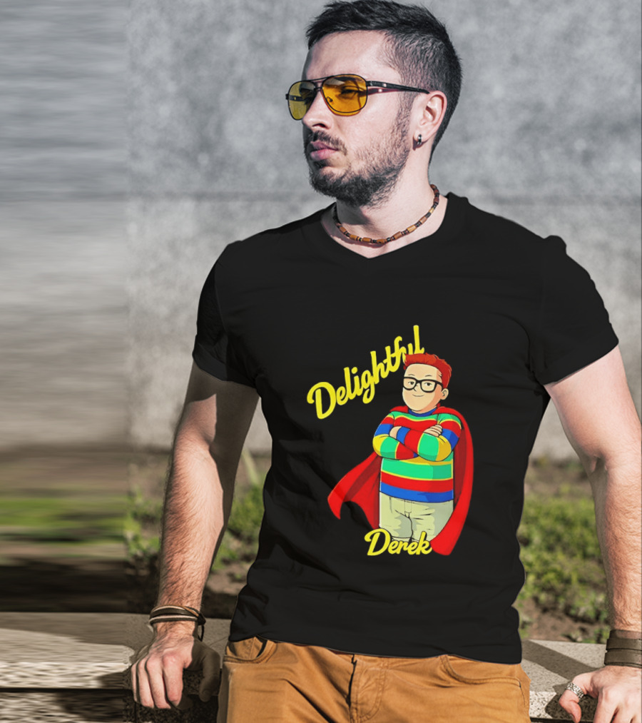 Delightful Derek Superhero With Cape And Stripes T-Shirt