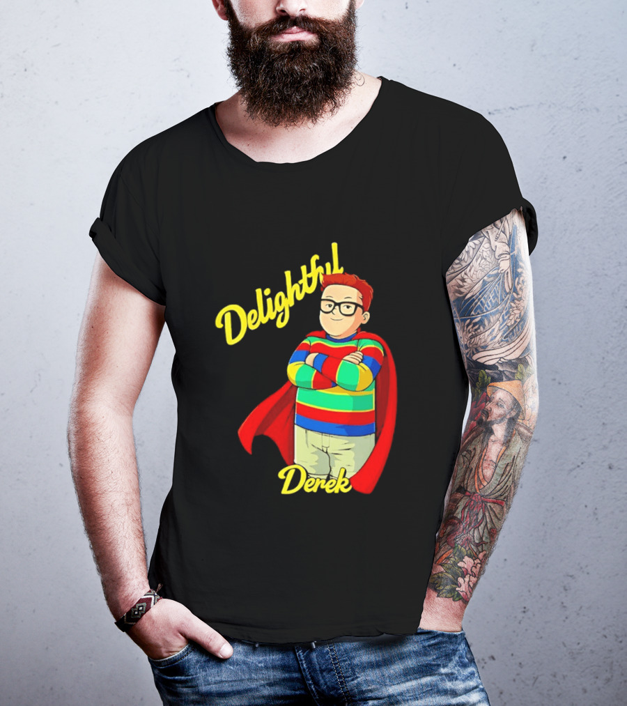 Delightful Derek Superhero With Cape And Stripes T-Shirt