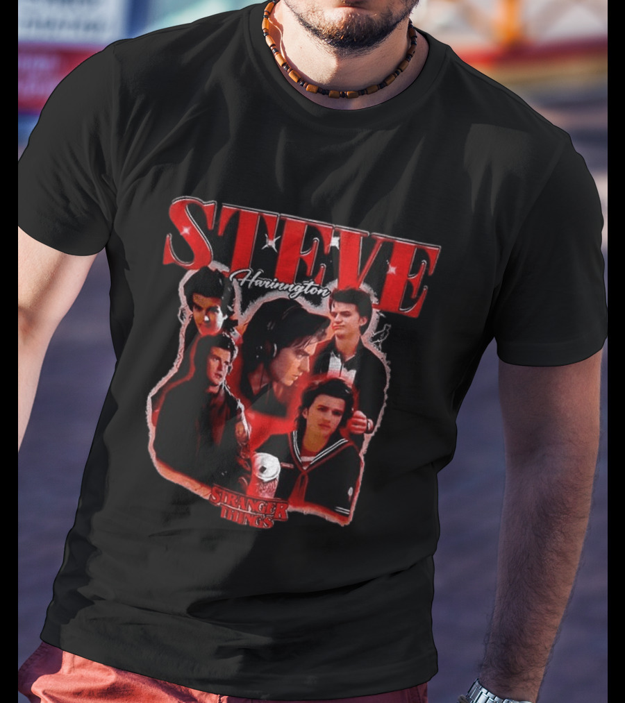 Stranger Things Steve Harrington Collage 80s Style Red T-Shirt