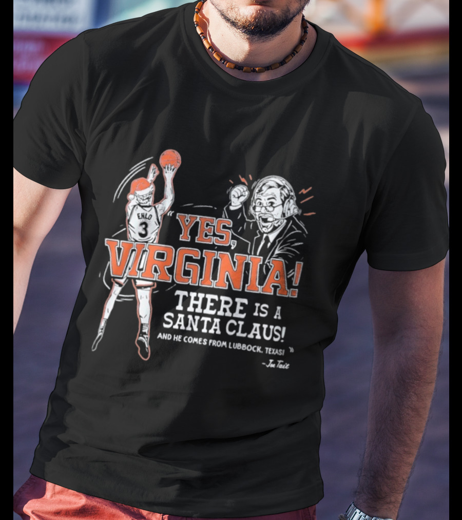 Virginia Cavaliers Yes Virginia There Is A Santa Claus Basketball Player And Coach T-Shirt