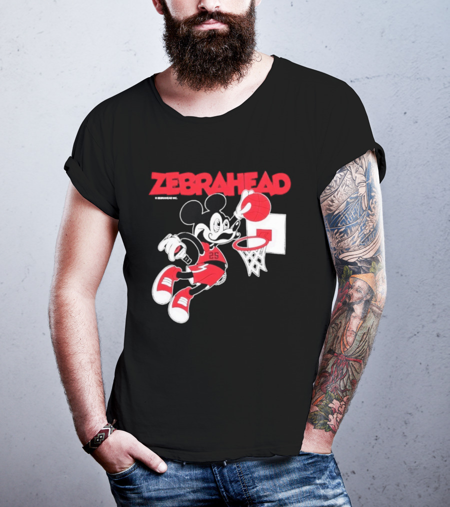 Zebrahead Mickey Mouse Slam Dunk Basketball 25 Retro Cartoon T-Shirt