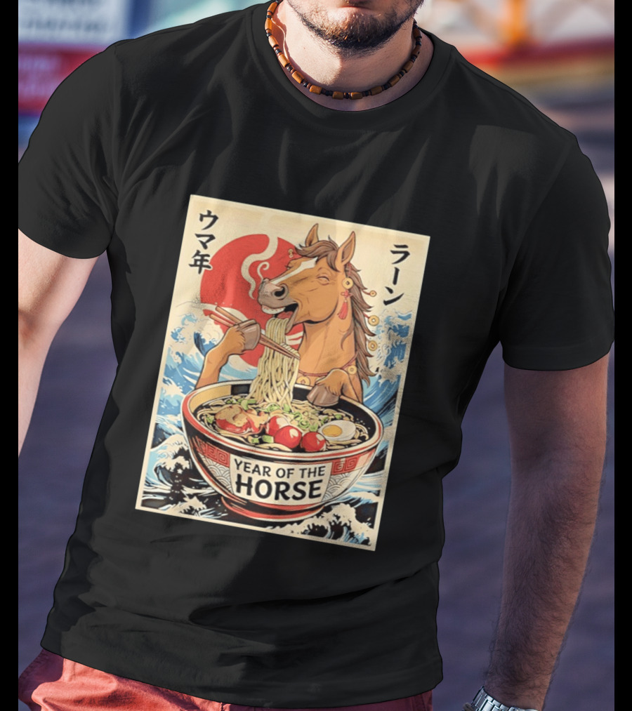 Horse Eating Ramen Year Of The Horse 2026 Japanese T-Shirt