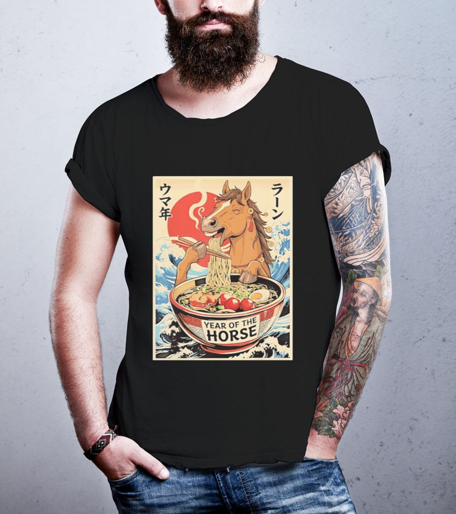 Horse Eating Ramen Year Of The Horse 2026 Japanese T-Shirt