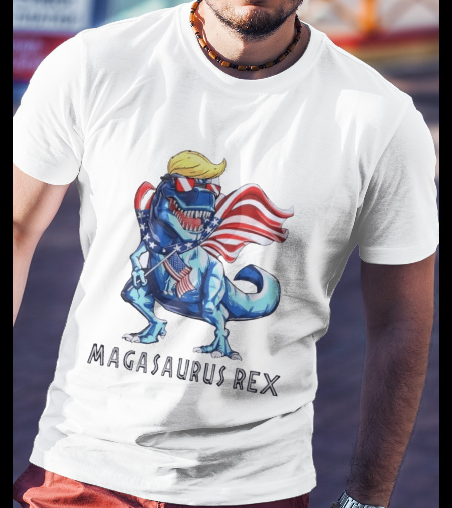 Magasaurus Rex Dinosaur American Flag Patriotic T-Shirt
