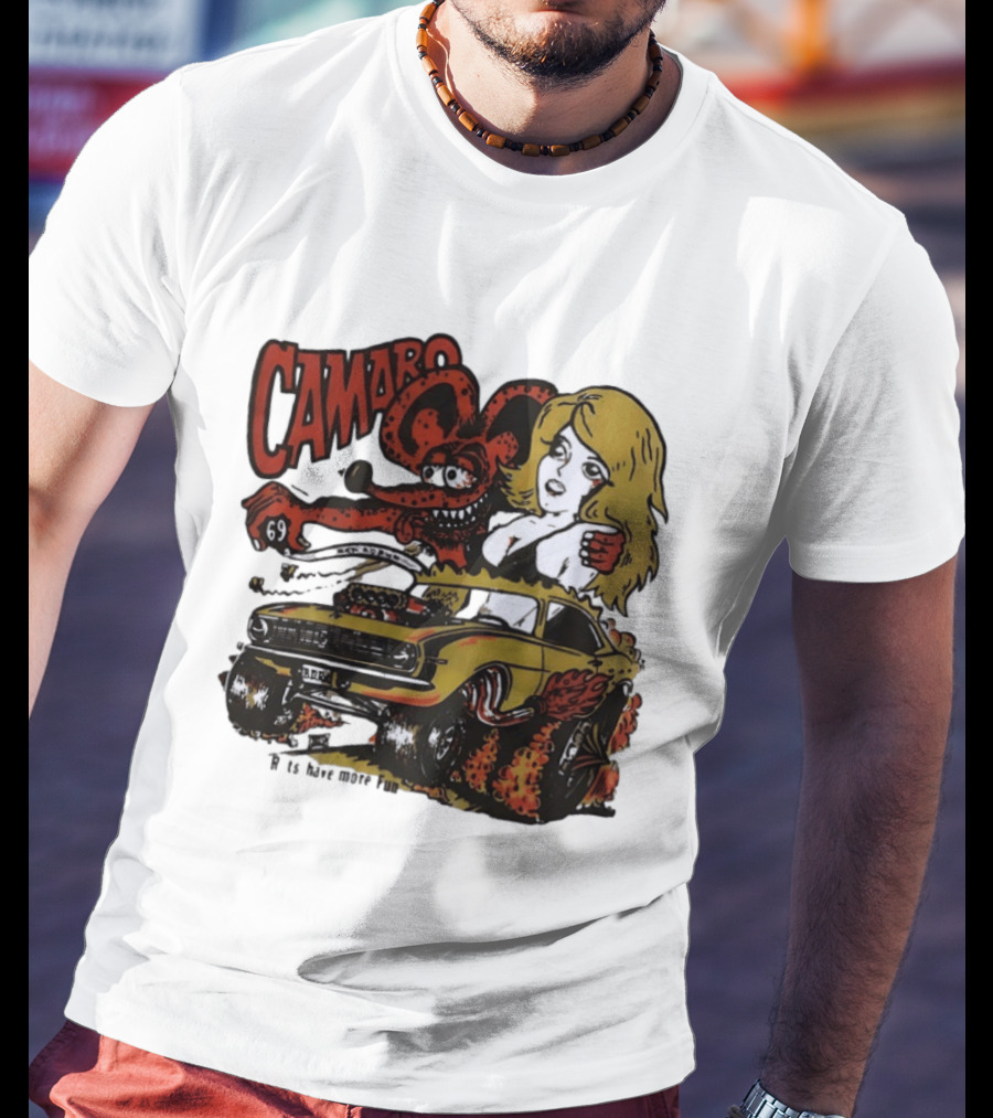 Camaro 69 Rats Have More Fun Blonde Lady Hot Rod Cartoon T-Shirt