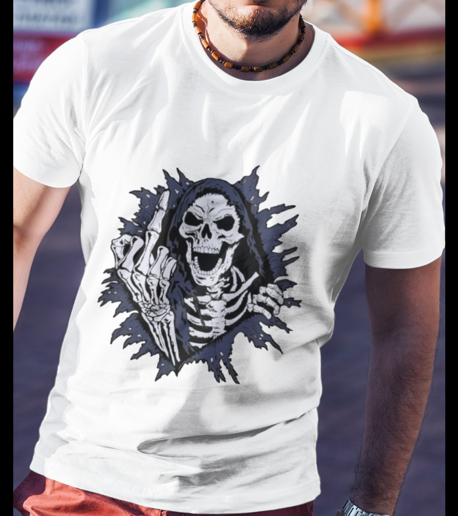 Worry Club Bone Daddy Skeleton Middle Finger Grinning Reaper T-Shirt