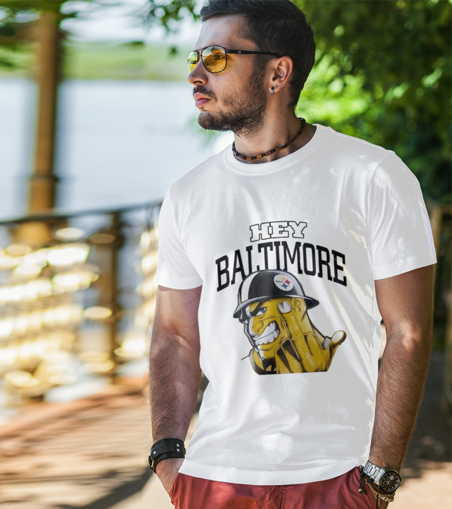 Pittsburgh Steelers Hey Baltimore Middle Finger Gesture T-Shirt