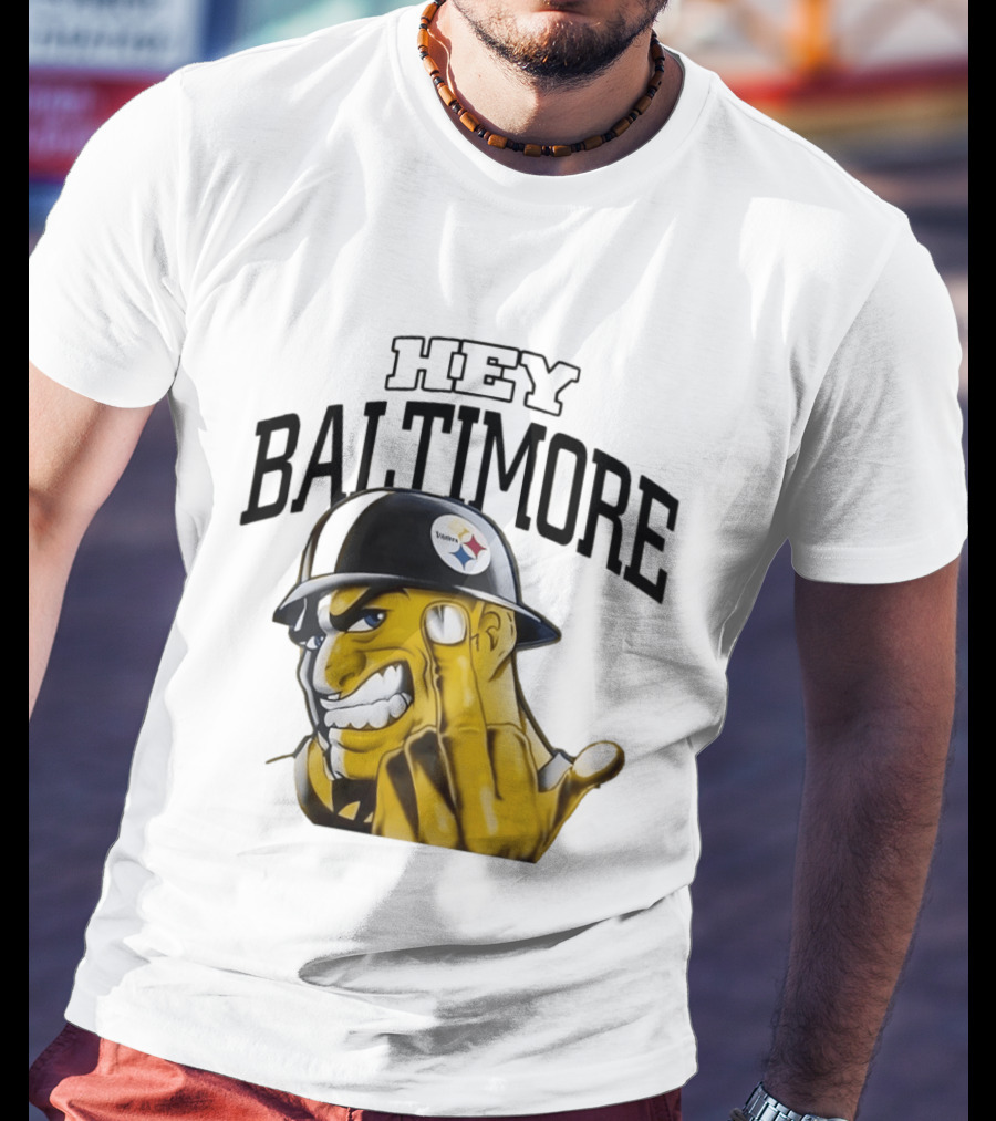 Pittsburgh Steelers Hey Baltimore Middle Finger Gesture T-Shirt