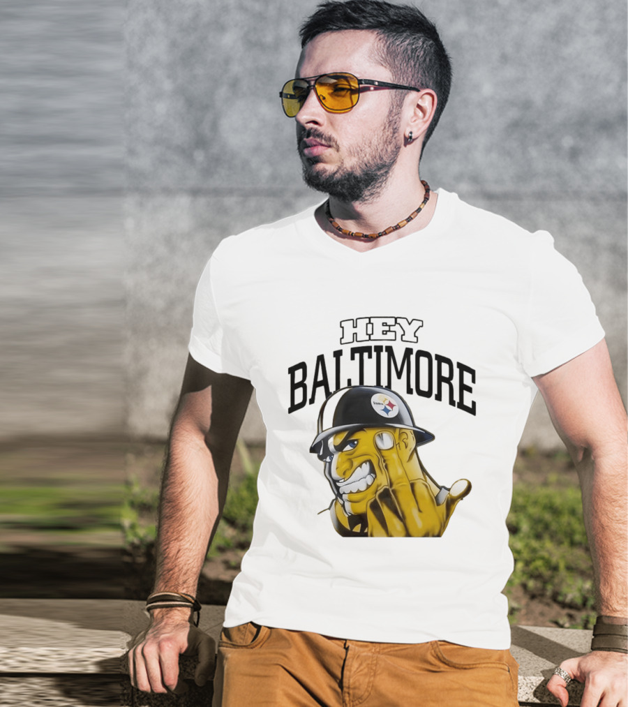 Pittsburgh Steelers Hey Baltimore Middle Finger Gesture T-Shirt