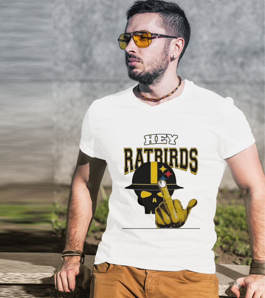 Hey Ratbirds Middle Finger Pittsburgh Steelers Skull T-Shirt